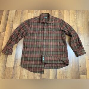 Orvis Men’s L Plaid Flannel Button Up Shirt Soft Cotton Brown Long Sleeve